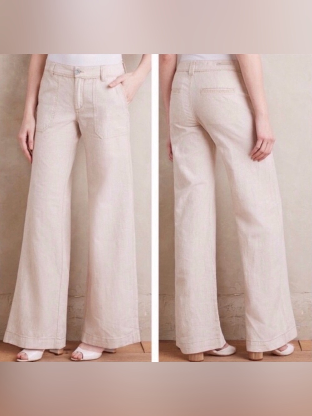 anthropologie pilcro and the letterpress linen and cotton pinstripe beige pants